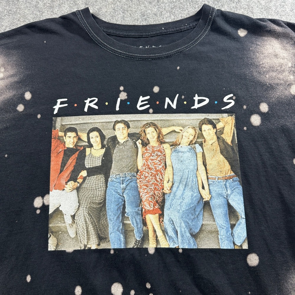 Friends T-Shirt Women 3X Black Bleach Splatter Graphic Cast Photo Tee 2019